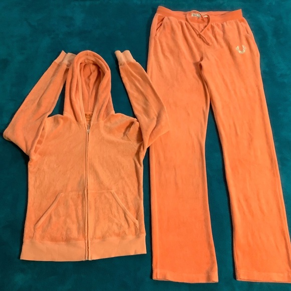 Juicy Couture Coral Terry Pants 30 x 32 Zip Up Hoodie with Crest - Picture 3 of 16